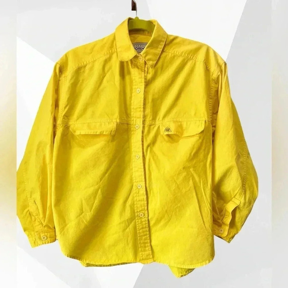 True vintage Logo Mens button down 1980's FORENZA neon yellow OXFORD-M - Picture 1 of 8
